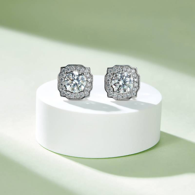 Fashion海瑞S925银镀白金MoissanitePendantStud Earring套装